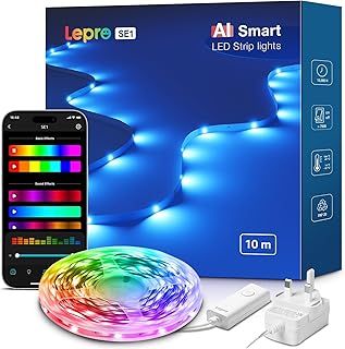 Lepro SE1 AI Smart RGB LED Strip Lights 10M, Voice & App Control, Works with Alexa & Google Home, Music Sync, AI Lighting Design Assistant, Colour Changing LED Light for Bedroom, 2.4G WiFi, No Remote