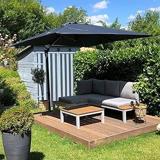 PURPLE LEAF 2.5 X 2.5 M Patio Cantilever Umbrella Outdoor Square Adjustable Offset Umbrellas with 360-degree Rotation and 8 Heavy Duty Metal Ribs for Garden Deck Pool Beige