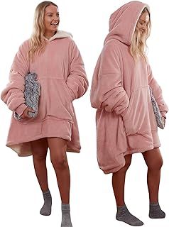 Sienna Hoodie Blanket, Mothers Day Gifts Ultra Soft Sherpa Fleece Warm Comfy Cosy Oversized Wearable Giant Sweatshirt Throw for Women Girls Adults Men Boys Kids Big Pocket - One Size