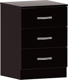 Vida Designs Large Black Chest of Drawers, 3 Drawer With Metal Handles and Runners, Unique Anti-Bowing Drawer Support, Riano Bedroom Storage Furniture