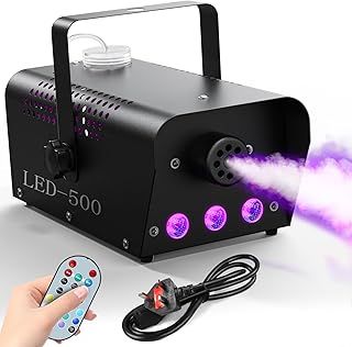 Smoke Machine, 500W Fog Machine with 3 RGB LED and Wireless Remote Control, Smoke Machine with Lights for Party Halloween Christmas Stage Effect Disco