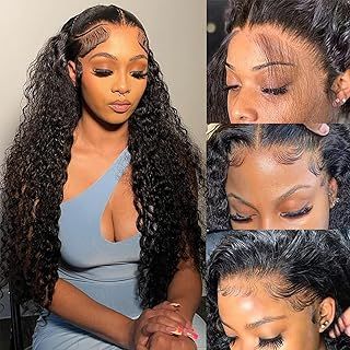 22 Inch Chocolate Brown Human Hair Wig For Black Women,200% Density 13X4 HD Water Wave Lace Front Wigs Human Hair Pre Plucked,#4 Curly Lace Frontal Wigs Glueless Wig Human Hair Natural Hairline
