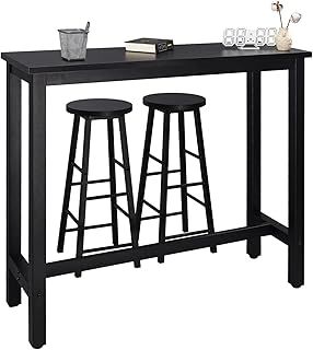 WOLTU Kitchen Bar Table Counter and 2 Stools Set Breakfast Dining Table Black Coffee Table Metal Legs with Footrest for Kitchen Dining Room Conservatory Patio