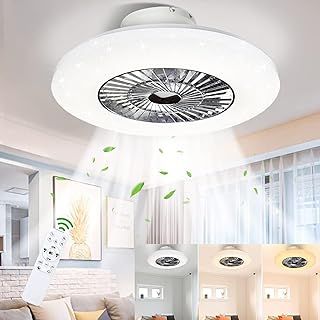 Ceiling Fans with Lights, 60CM Modern Reversible Ceiling Fan with Remote Control, Dimmable Low Profile Ceiling Fan Invisible Blades for Living Room,Bedroom,3000-6500K, Timing, Quiet, White