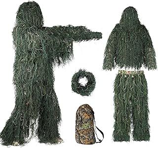 Ghillie 5 in 1 Dress, 3D Camouflage Hunting Clothing, Combat Photography Soft Air Sniper Camouflage Suitable for Adults Unisex