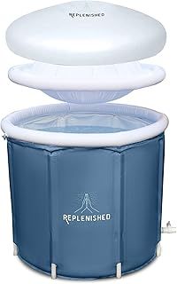 Replenished Portable Ice Bath Grey with Dome Lid,Ice Bath Tub for Cold Water Therapy, and Athletes, 370 Litre Cold Plunge Tub with Thermo Lid, Protective Cover and Thermometer