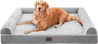 WESTERN HOME Dog Bed Extra Large Orthopedic Dog Beds U-Shaped Dogs Beds Couch for Crate Pet Sofa Bed Washable Waterproof Cover, Egg Foam Grey, 106 x 76 x 19 cm