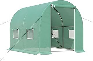 Outsunny 3L x 2W x 2H M Greenhouse Walk-in Polytunnel Outdoor Garden Flower Vegetable Planter 25mm Diameter Galvanised Steel Frame w/ Zipped Door