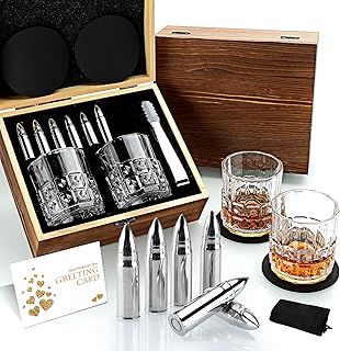 Gifts for Men Dad,Father's Day whiskey gift sets for men Stainless Steel Whiskey Stones and Whiskey Glasses Set Unique Whiskey Bourbon Groomsman Anniversary Birthday Gifts for Him Husband Boyfriend
