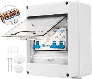 Consumer Unit 2 Way IP65 Protection Consumer Unit Circuit Breaker Consumer Unit Anti-Leakage Fuse Box for Garages, Caravans, Workshops 40A 30mA RCD 2MCB 6A+16A