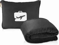 EverSnug Travel Blanket and Pillow - Premium Soft 2 in 1 Airplane Blanket with Soft Bag Pillowcase, Hand Luggage Sleeve and Backpack Clip (Black)