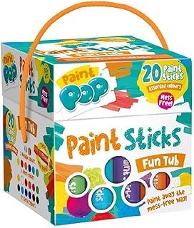 Paint Sticks For Kids - 20 Pack Assorted Colours & Fun Storage Tub - Twist & Paint, Mess-Free, Fast Drying Action, Easy Clean Up, Vibrant Colours, Multi-Surface