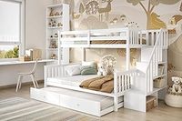 Flair Tag Triple Staircase Bunk With Trundle - White