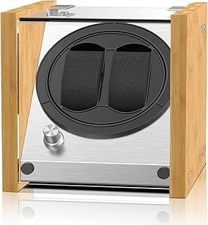 Watch Winder Smith Watch Winder Box for Automatic Watches or Compatible with Couple Size Double, Craftsmanship 100% Bamboo Wood Patent Housing Case, ACor Battery Powered Super Quiet Japanese Motor