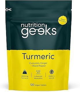 Turmeric Tablets 2000mg with Black Pepper & Ginger - 120 High Strength Curcumin Supplements - Easy Swallow Tablets (Not Turmeric Capsules or Powder) - Vegan - UK Made (Packaging Design May Vary)