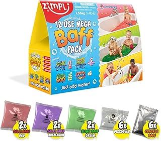 Zimpli Kids 12 Use Mega Value Baff Pack, 4 x Gelli Baff, 2 x Slime Baff & 6 x Crackle Baff, Children's Sensory & Bath Toy, Birthday Presents for Boys & Girls, Sensory Bath Toys