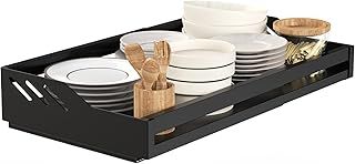 Yawinhe Pull Out Cabinet Organiser, Extendable Sliding Drawer Storage Shelves for Kitchen Cupboard with Adhesive Film, Heavy Duty, for Home, 39-60x32x10.6cm, Black