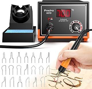 Wood Burning Kit, Preciva 937D Pyrography WoodBurning Toolset with Digital Display, 25W DIY Engraver with 20 Soldering Tips, 250-700℃ Temperature Adjustable, Fast Heating for Craving Craft