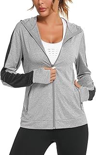 Wayleb Womens Zip Up Hoodie Sports Jacket, Ladies Hoodies Long Sleeve Gym Tops Hooded Sweatshirt for Women, Running Jacket Workout Coat with Pockets and Thumb Holes