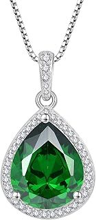 FJ Teardrop Pendant Necklace 925 Sterling Silver Birthstone Jewellery Gifts for Women Mom Wife Her