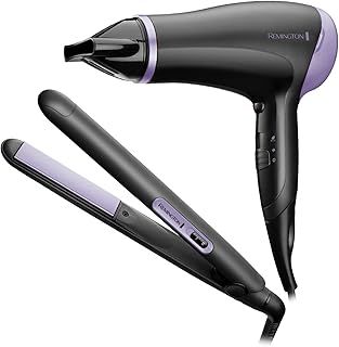Remington Hair Straightener and Hair Dryer (Hair Care Gift Set: Slim Ceramic Hair Straightener and 2000W Hair Dryer with Concentrator) Style Essentials D3016GP