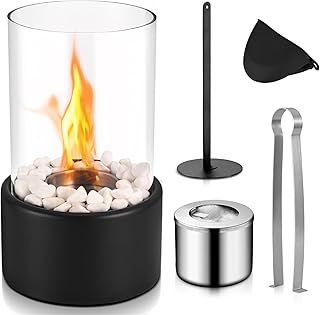 Table Top Fire Pit, Bioethanol Fireplace With 2 Windproof Glass Panels for Indoor & Outdoor Use丨Table Top Fire Bowl for Patios, Balconies, Camping, Indoor Gatherings