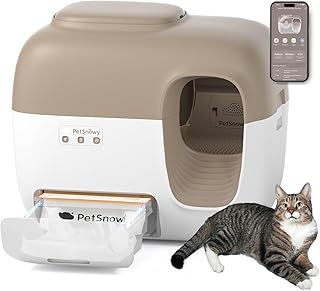 PetSnowy Self Cleaning Cat Litter Tray, Automatic Cat Litter Tray, Robot Litter Box with Odour Control TiO2 System, Auto-Packing, App Control, Large Cats & Multiple Cats Friendly(2025 Premium)