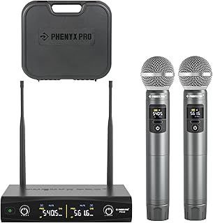 Phenyx Pro UHF Wireless Handheld Microphone System, 30 Adjustable Frequency Cordless Mic Sets with Case, All Metal Build, 200ft Coverage, Suitable for Home Karaoke, Weddings, DJ, Church (PTU-52)