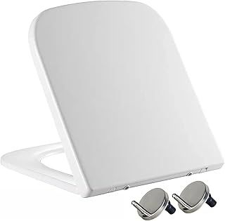 Square Toilet Seat- with Soft Close & Quick Release for Easy Cleaning, Universal Toilet Seat for Square Shaped Toilet Pans, Top Fixing Easy Installation (40.0cm L x 36cm W), White