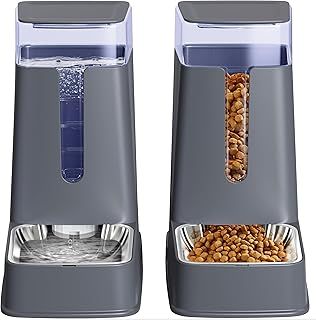 Automatic Cat Feeder and Waterer Set, 2 Packs Stainless Steel Automatic Dog Food and Water Dispenser, 3.5 L