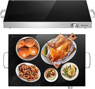 COSTWAY Large Food Warming Tray, Adjustable Temperature Electric Buffet Server Food Warmer with Cool-Touch Handle & Non-Slip Feet, Stainless Steel Dish Hot Plate for Table Countertop (64x38x6.5cm)