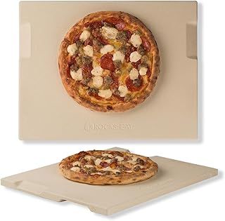 ROCKSHEAT Pizza Stone Bread Baking Stone 30 x 38cm Rectangular Stone for Oven and Grill Innovative Double-Sided Built-in Design with 4 Handles Pizza Stones