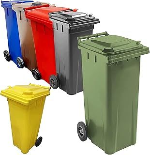 140 Litre Coloured Wheelie Bins Compact Sized Red Blue Green Grey Brown & Yellow For Home Office Strong Disposal Bins With Rubber Wheels & Lids (Brown)