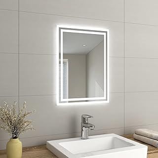 EMKE LED Small Bathroom Mirror 450x600mm, Wall Mounted Bathroom/Bedroom Vanity Mirror with LED Lights | Demister Pad, Easy Control Smart Mirror