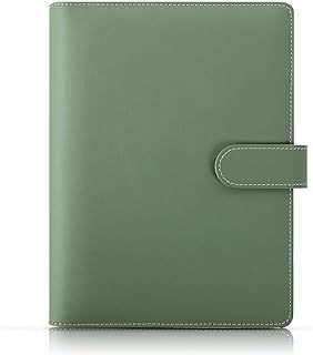 SKYDUE A5 Faux Leather Ring Binder, Refillable 6-Ring Budget Organizer Cover for Office, School and Travel (Olive Green, Inner Paper Not Included)