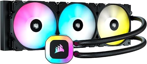 Corsair H150 RGB Liquid CPU Cooler - 360mm AIO - SP120 RGB ELITE Fans - Fits Intel LGA 1200/115X/2066, AMD AM4 - Motherboard ARGB Adapter Included - Black