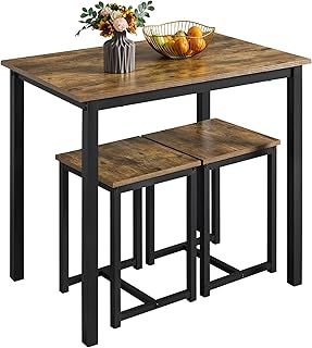 Yaheetech 3 Piece Dining Table Set Kitchen Table & Chair Sets for 2 Breakfast Bar Table and Stools Set with Space Saving Design for Dining Room Living Room Kitchen, Rustic Brown
