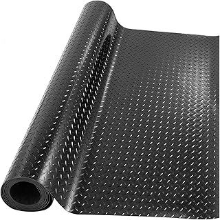 MYOYAY Rubber Garage Floor Mats 1M x 5M / 3.3Ft x 16.4Ft Anti-Slip Diamond Plate Rubber Mat 3mm Thick Heavy Duty Commercial Flooring Rubber Mat Roll for Under Car, Gym, Garage, Warehouse, Black