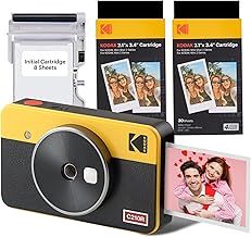 KODAK Mini Shot 2 Retro 4Pass 2-in-1 Instant Camera and Photo Printer (5.3 x 8.6 cm) + Initial 8 Sheets + 60 Sheets Bundle, Yellow