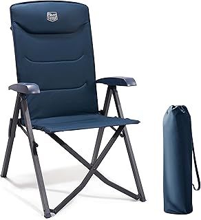 Camping Chairs for Adults Heavy Duty, Oversized Folding Garden Chair, High Back Outdoor Chair Luxury for Caravan Dining Beach Picnic, Adjustable 4-Position, Support 150kg, Blue