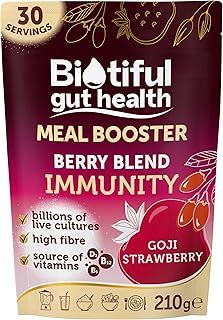 Biotiful Gut Health 7 in 1 Meal Booster – 34 Billion CFU Probiotics + Prebiotics | Immunity, Energy & Digestion Support | Vegan, Gluten-Free Superfood Powder | 210g – Strawberry & Goji Berry