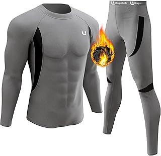 UNIQUEBELLA Mens Thermal Underwear Set Long Sleeve Tops Long Johns Thermal Base Layer Bottom Fleece Lined Quick Drying