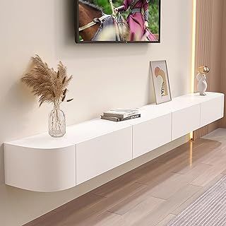 Floating TV Stand, Wall Mounted TV Shelves With Door,TV Media Console, Floating TV Cabinet Large Storage TV Bench Under TV (White, 180CM/70.8")
