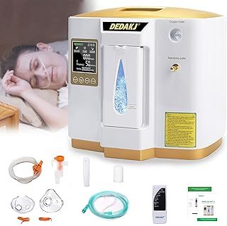 DEDAKJ Oxygen Machine 1-7L / min, 30%-90%, with Remote Control, Atomise, Accumulated Time Adjustment for Home and Travel（1LW)