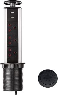 Pull Pop Up Electrical Plug Socket with USB for Kitchen Worktops (Black)
