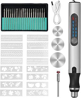 40PCS Electric Engraving Tool Kit, Mini Engraving Pen, USB Rechargeable Mini Engraver with 20 Drills and Templates, Etching Pen, Electric Carving Tools for Glass Wood Metal Stone Nails Jewelry