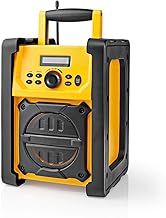 Job Site FM Radio with Bluetooth, IPX5 Water Resistant Portable Heavy Duty Speaker with AUX In, 20 Presets & Carry Handle, Battery or Mains Powered - Yellow