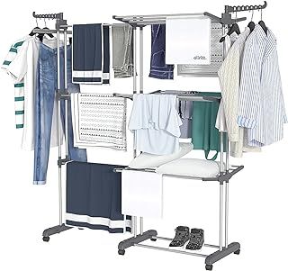 Airer Clothes Flodable Clothes Drying Rack 4 Tiers Large Laundry Rack with Wheels for Indoor Outdoor Use