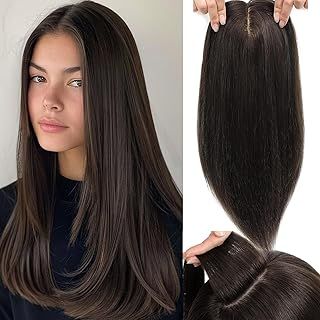 Human Hair Topper 8.5x5inch Skin Scalp Hair Pieces for Women Real Human Hair Topper No Bangs 15 inch Human Hair Toppers for Women(Dark Brown)