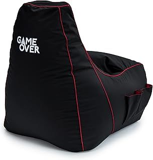 8-Bit Kids Children Mini Video Gaming Bean Bag Chair | Indoor Living Play Room | Side Pockets for Controllers | Headset Holder | Ergonomic Design for the Dedicated Young Gamer (Fire Rune)